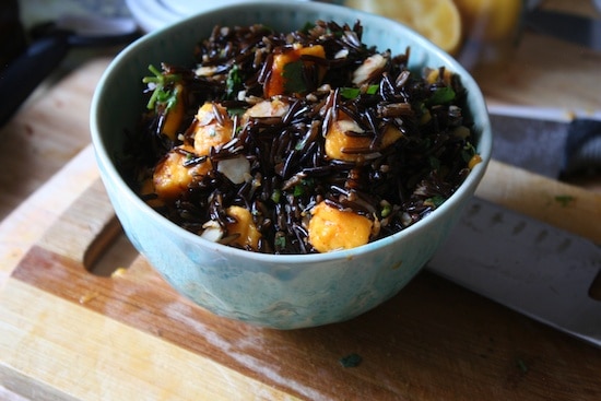 Forbidden rice, with mango, cilantro, almonds and garlic.