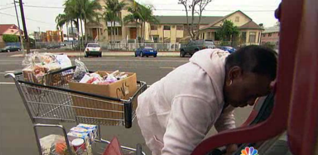 Woman buying groceries from expired food store